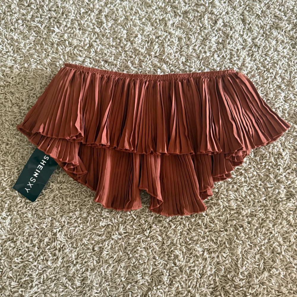 SHEIN Brown Ruffled Crop Top